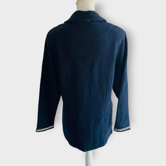 St. John Sport Blazer Jacket Notched Collar Navy Blue Embroider Long Sleeve M - Picture 3 of 9